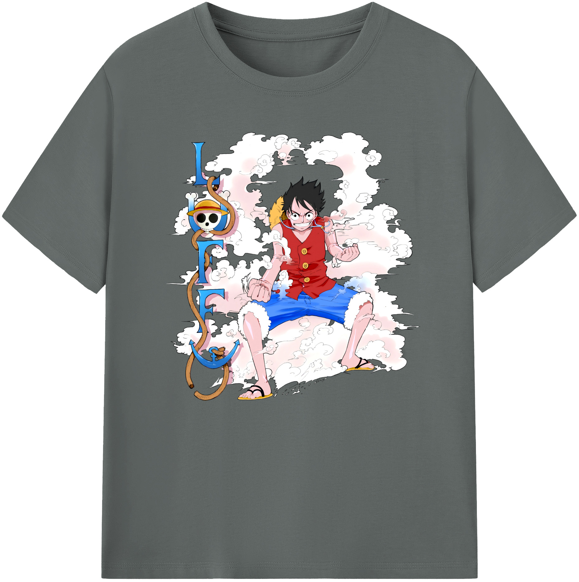 ワンピース モンキー・D・ルフィ ONE PIECE Monkey D. Luffy 綿100％ メンズ半袖Tシャツ｜肌触りやわらか＆通気性